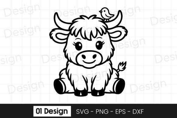 Cute Baby Cow with Bird Cartoon SVG PNG Graphics for Crafts