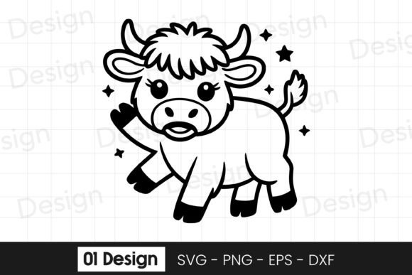 Cute Baby Cow with Stars SVG Graphics for Crafts